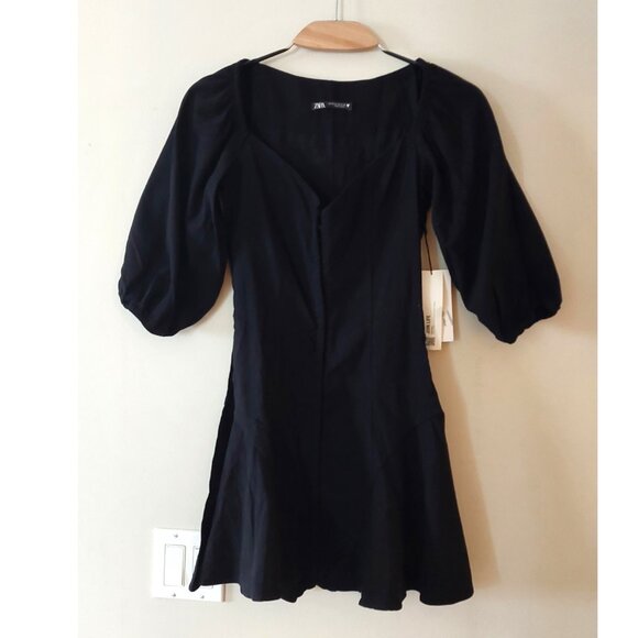 NWT New ZARA Fit and Flare Bishop Sleeve Hook and Eye Corset Dress Sz XS - Picture 4 of 5